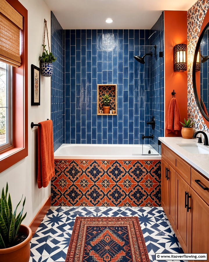 Vibrant Pattern Fusion - 30 Tub-Shower Combo Ideas for Space-Efficient Bathrooms