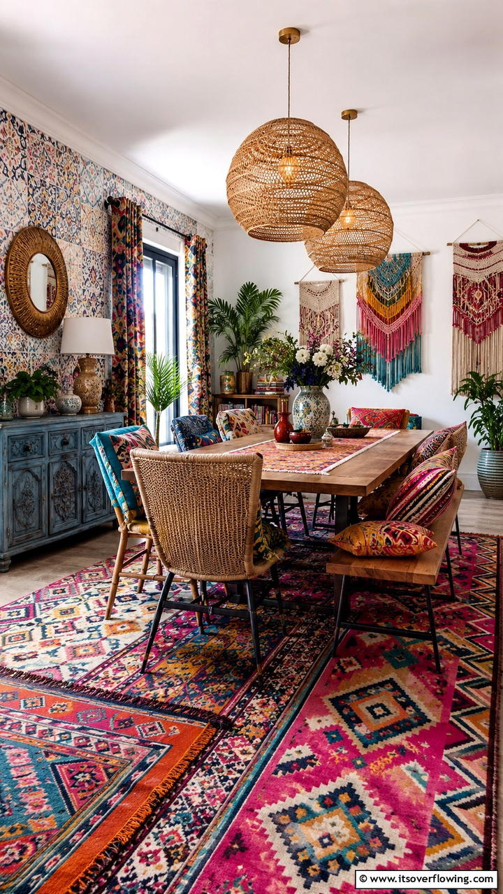 Vibrant Pattern Play - 30 Boho Dining Room Ideas for Eclectic, Free-Spirited Style