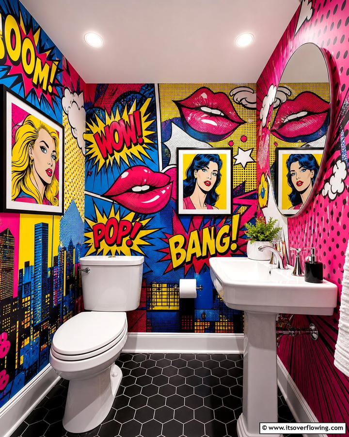 Vibrant Pop Art Statements - 21 Bathroom Wallpaper Ideas to Add Bold Patterns or Subtle Texture