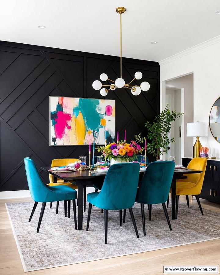 Vibrant Pop of Color - 20 Black Accent Wall Dining Room Ideas for a Bold Look