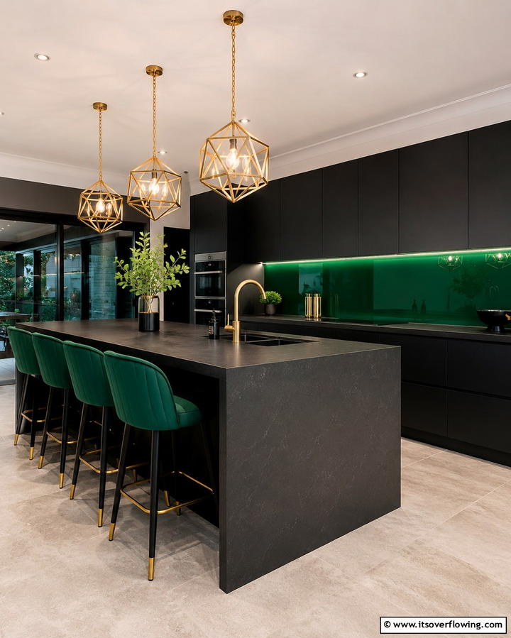 Vibrant Pop with Emerald Green Glass - 25 Chic Kitchen With Green Backsplash Ideas