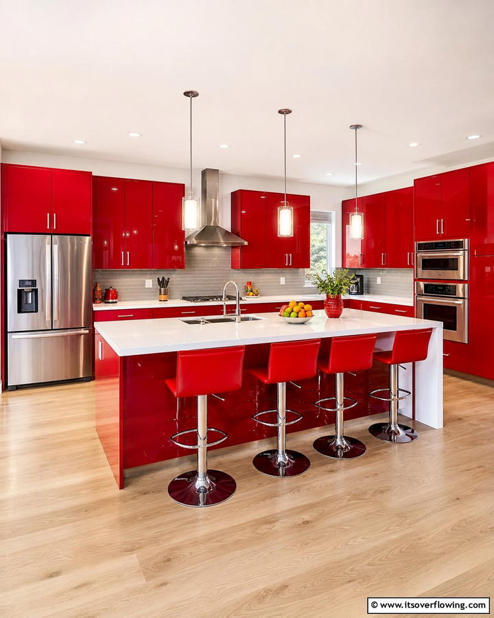 Vibrant Red Energy - 21 Kitchen Cabinet Color Ideas for Bold & Subtle Styles
