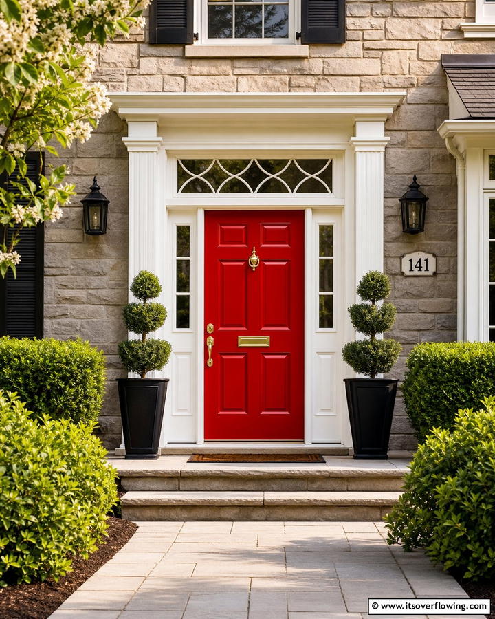 Vibrant Red Front Door - 21 Front Door Color Ideas to Boost Your Home’s Curb Appeal