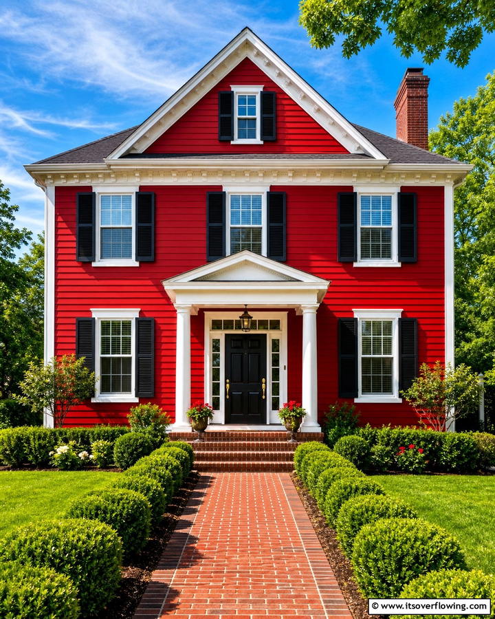Vibrant Red Revival - 21 Exterior House Color Schemes for Curb Appeal