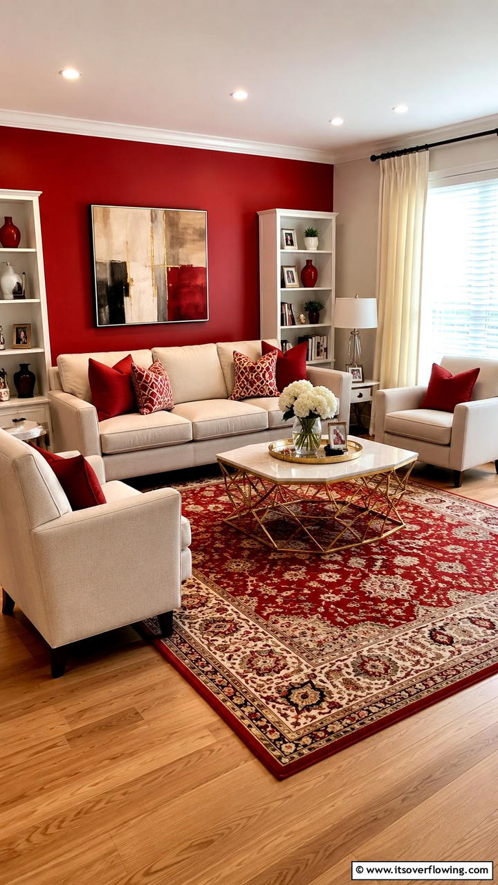 Vibrant Red and Cool Cream - 21 Two Colour Combinations for a Vibrant Living Room