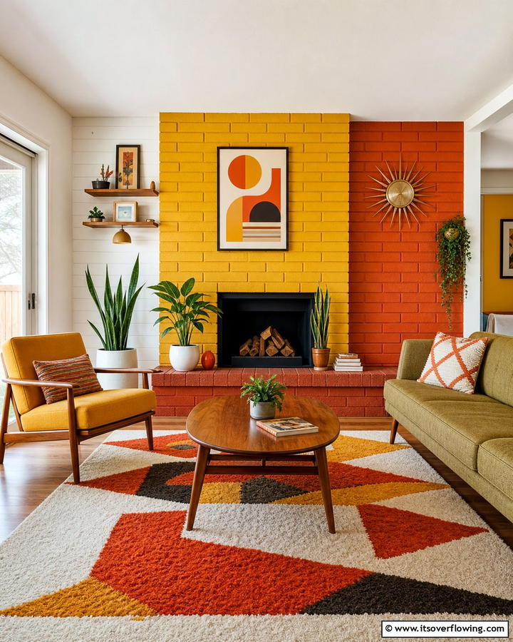 Vibrant Retro Revival - 21 Painted Brick Fireplace Makeovers for Modern Interiors