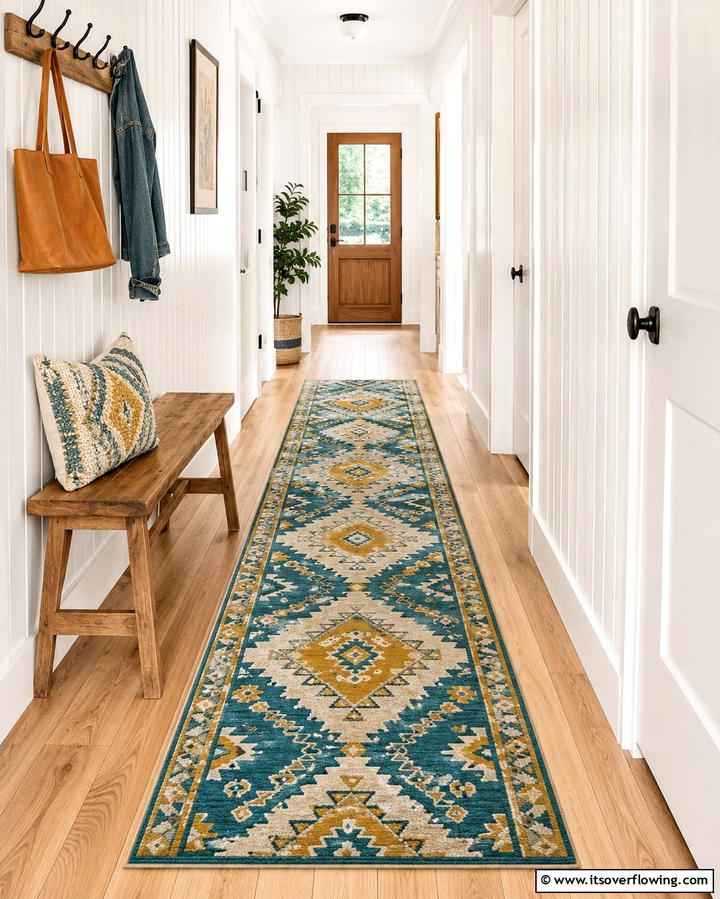 Vibrant Runner Rug - 30 Hallway Decor Ideas to Maximize Narrow Spaces