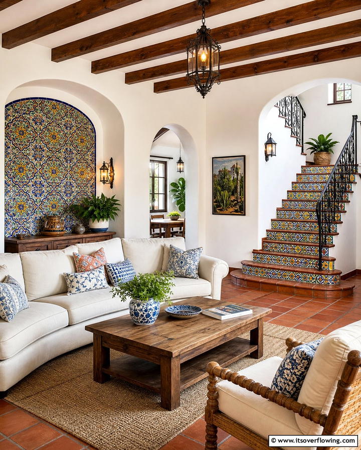 Vibrant Spanish Tile Accents - 25 Spanish Style Living Room Ideas for Timeless Elegance