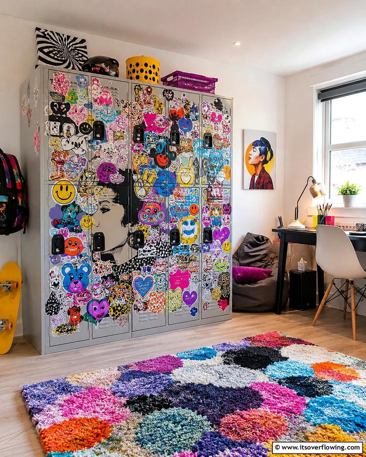 Vibrant Sticker Statements - 30 Locker Decor Ideas- Organize with Style at Home