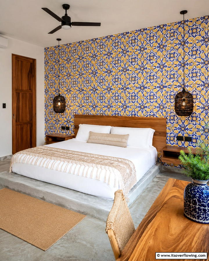 Vibrant Talavera Tiles for Accent Walls - 25 Mexican Bedroom Ideas for a Cultural Retreat