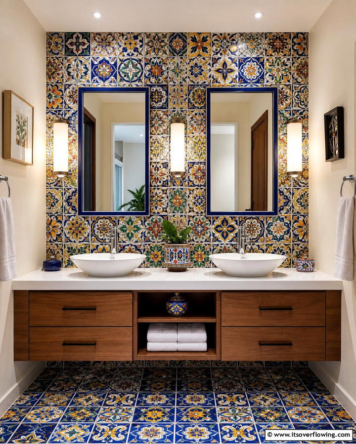 Vibrant Talavera Tiles - 25 Mexican Bathroom Ideas for a Vibrant and Cultural Space