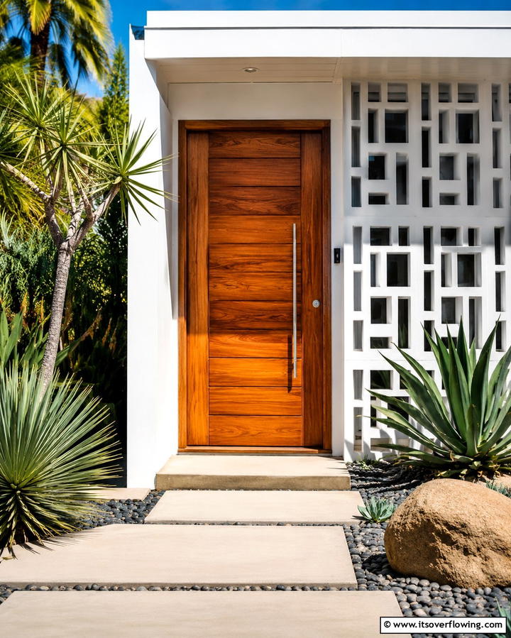 Vibrant Teak Finish - 25 Stained Front Door Ideas for Curb Appeal