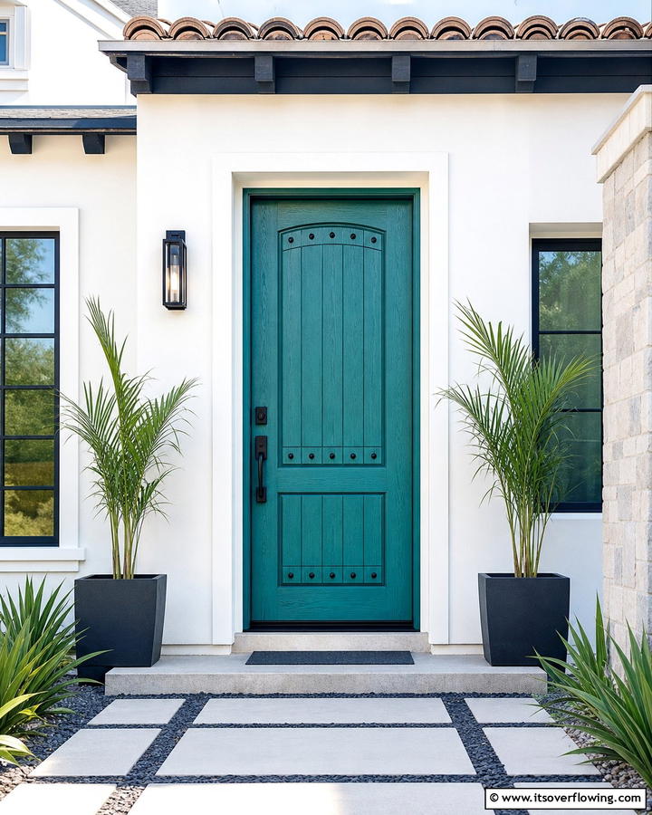 Vibrant Teal Statement - 20 Cedar Front Door Colors Ideas- Warm & Inviting