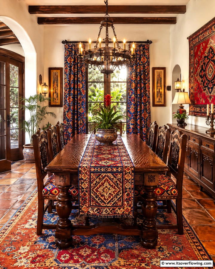 Vibrant Textiles and Patterns - 20 Spanish Style Dining Room Ideas for a Chic Look
