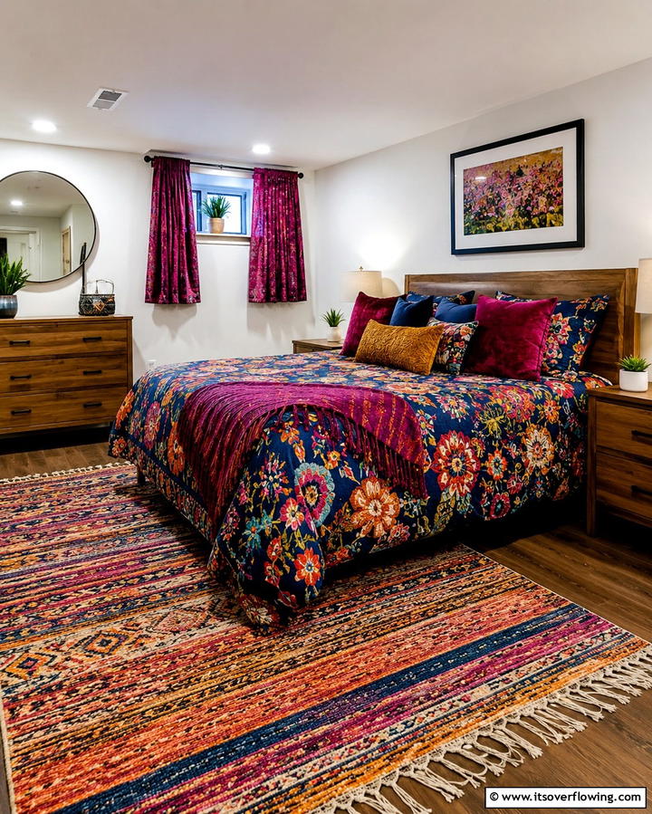 Vibrant Textiles to Add Personality - 25 Basement Bedroom Ideas for Cozy and Functional Spaces