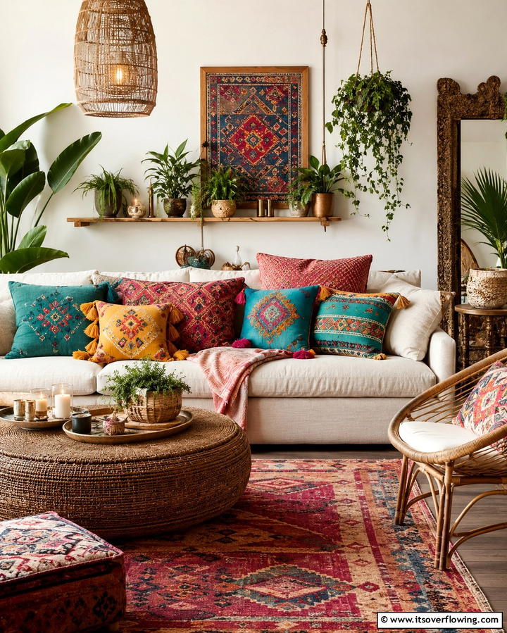 Vibrant Throw Pillows and Cushions - 25 Vibrant Colorful Boho Decor Ideas for Your Space