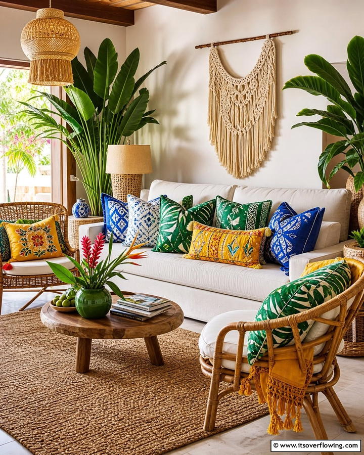 Vibrant Throw Pillows - 20 Bohemian Tropical Decor Ideas for a Vibrant Home
