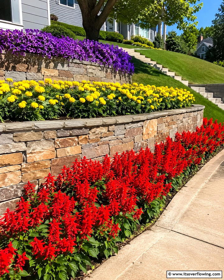 Vibrant Tiered Flower Beds - 30 Front Yard Flower Bed Ideas for Curb Appeal Boost