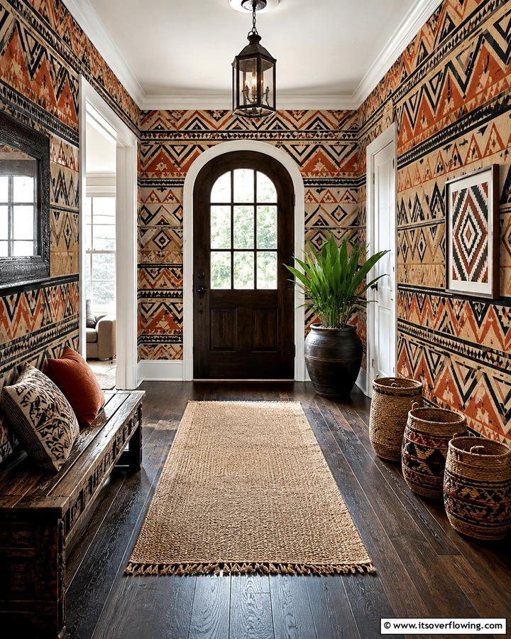 Vibrant Tribal Prints for a Bold Cultural Touch - 30 Hallway Wallpaper Ideas for a Striking Entryway