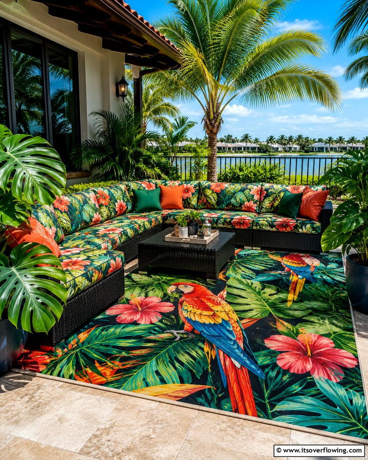 Vibrant Tropical Patterns - 25 Tropical Patio Ideas for a Relaxing Outdoor Oasis