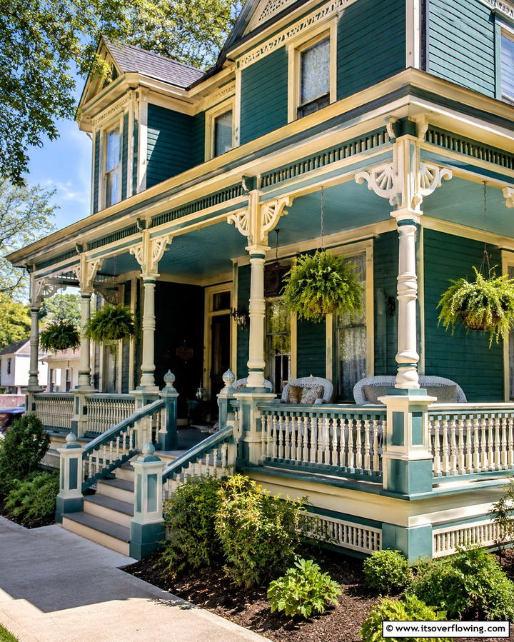 Vibrant Two Tone Paint Scheme - 20 Charming Victorian Porch Ideas for a Classic Look