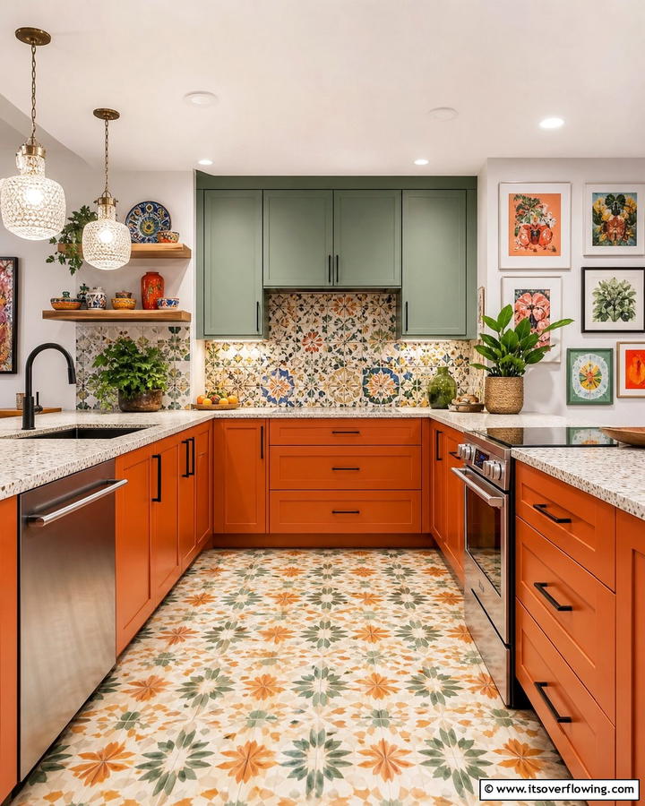 Vibrant U Shaped Kitchen with Artistic Flair - 30 U-Shaped Kitchen Ideas for Optimal Layout and Storage