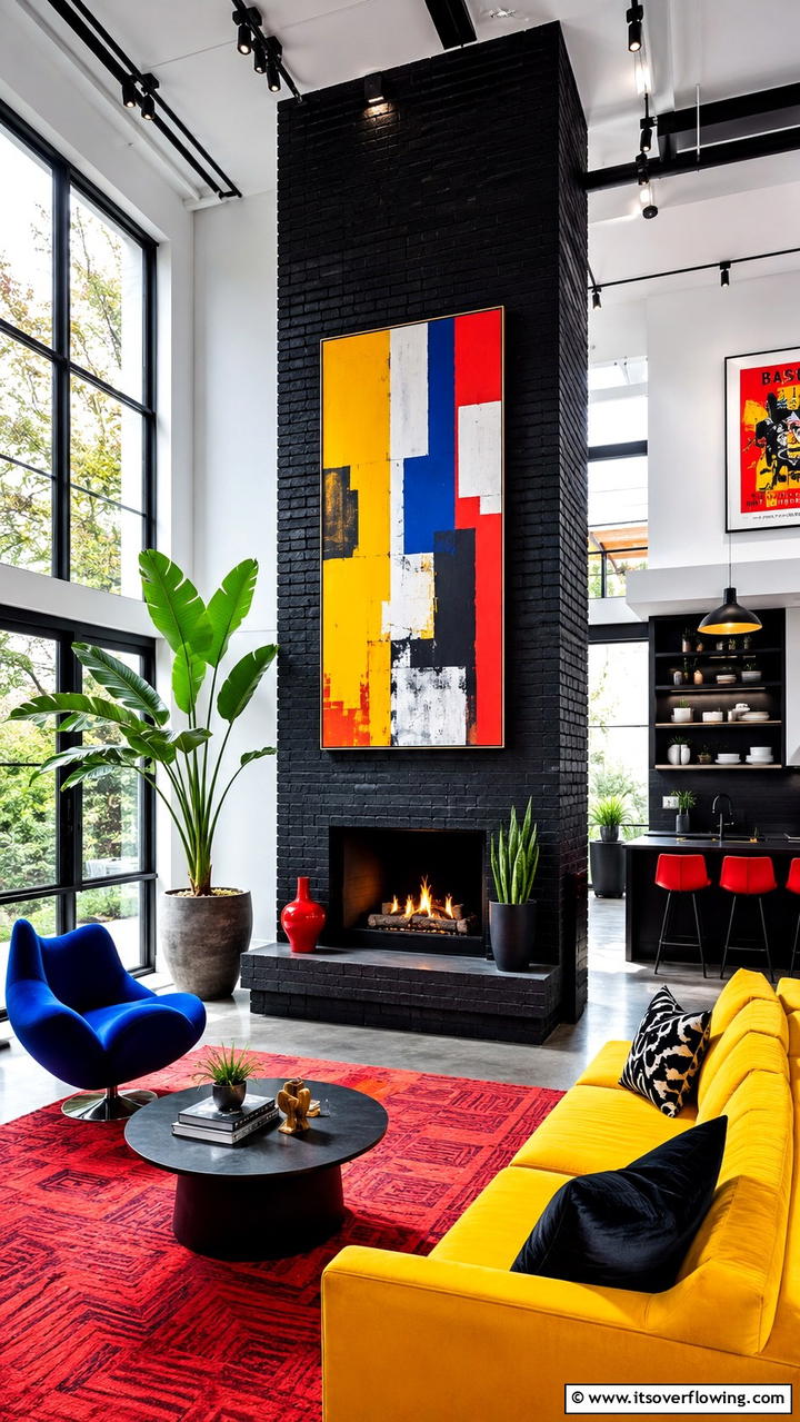 Vibrant Urban Black Brick Fireplace - 30 Black Brick Fireplace Ideas for Dramatic Focal Points