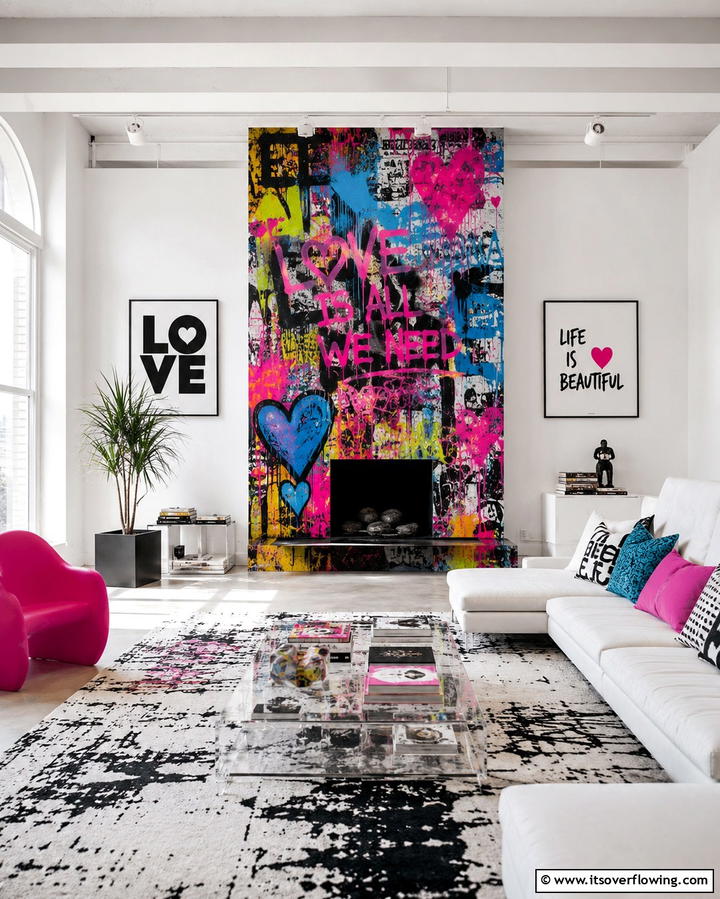 Vibrant Urban Graffiti - 30 Fireplace Paint Color Ideas for a Fresh Update