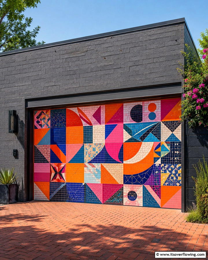 Vibrant Urban Mosaic - 30 Garage Door Mural Ideas for Creative Curb Appeal