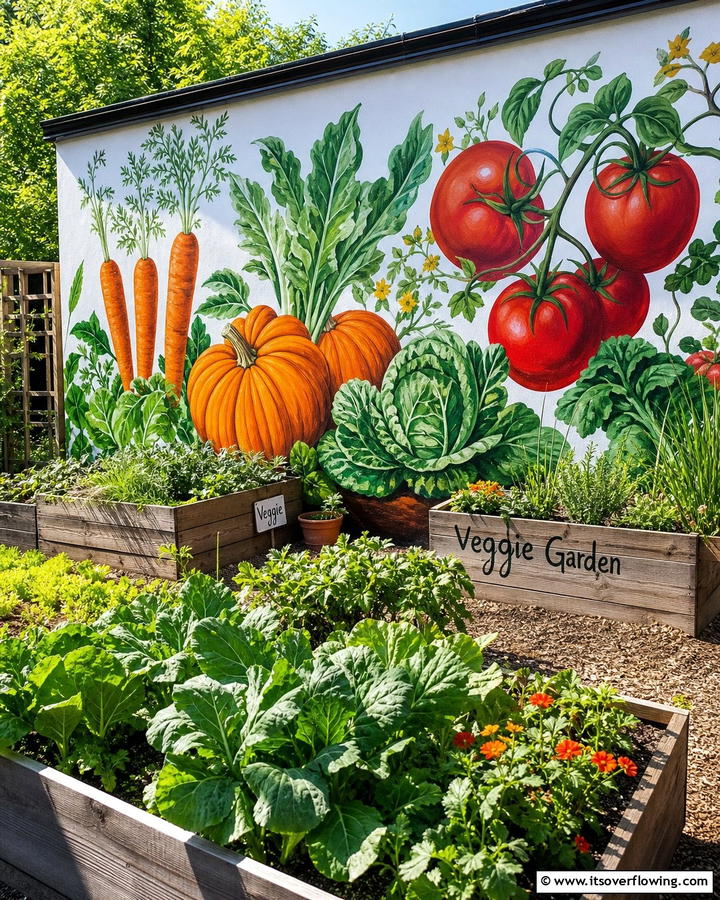 Vibrant Veggie Garden Mural - 21 Garden Mural Ideas to Transform Outdoor Walls Artistically