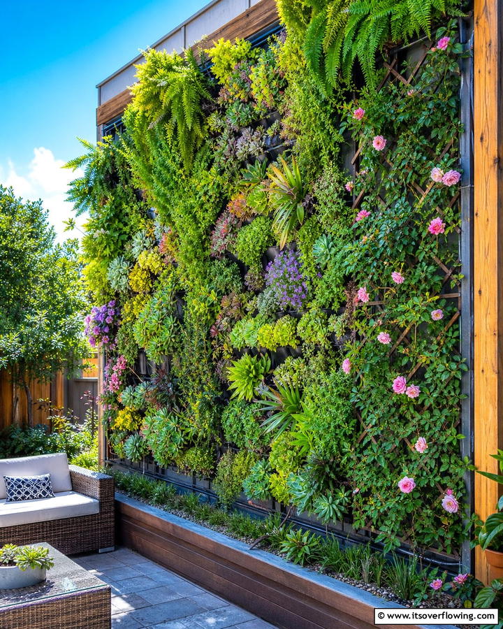 Vibrant Vertical Garden - 21 Outdoor Living Space Ideas to Transform Your Yard