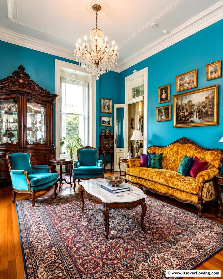 Vibrant Vintage Elegance - 30 Vibrant Colorful Living Room Inspirations for Bold Interiors