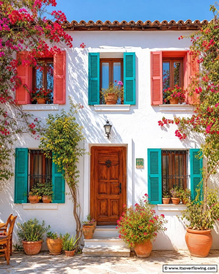 Vibrant Window Shutters - 25 Boho House Exterior Ideas for a Unique and Colorful Look