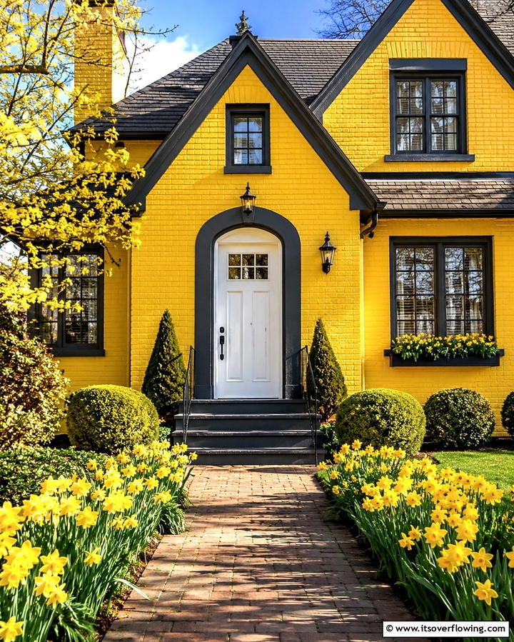 Vibrant Yellow Brick Exterior - 25 Painted Brick Houses Ideas for a Fresh Look