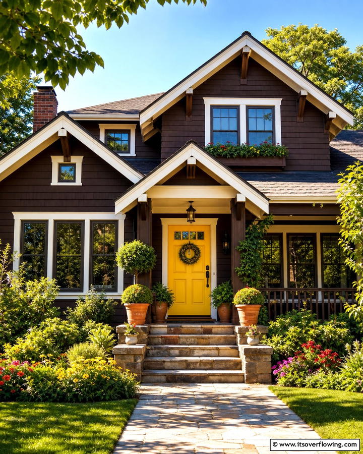 Vibrant Yellow Front Door - 20 Brown House Front Door Colors for a Warm Welcome