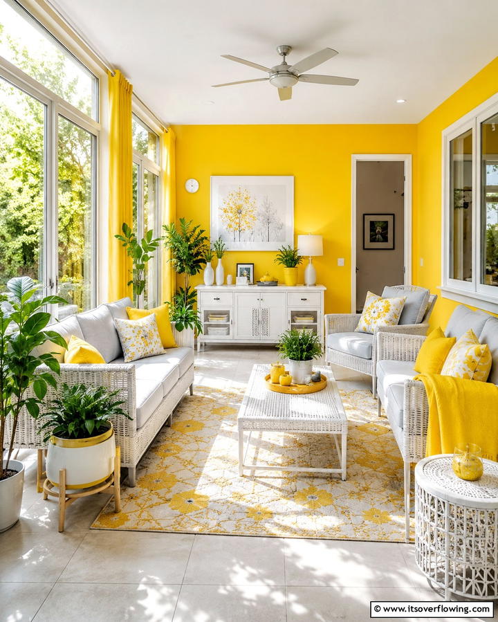 Vibrant Yellow Sunshine - 20 Sunroom Color Ideas to Brighten Your Space