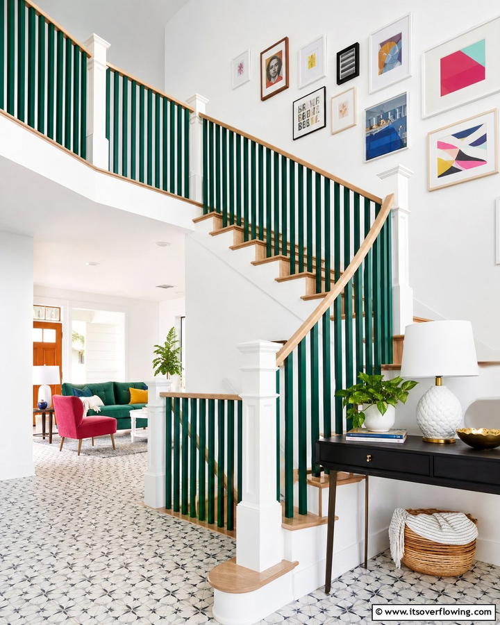 Vibrantly Colored Wood Railing - 30 Wood Stair Railing Ideas for Warm Architectural Detail