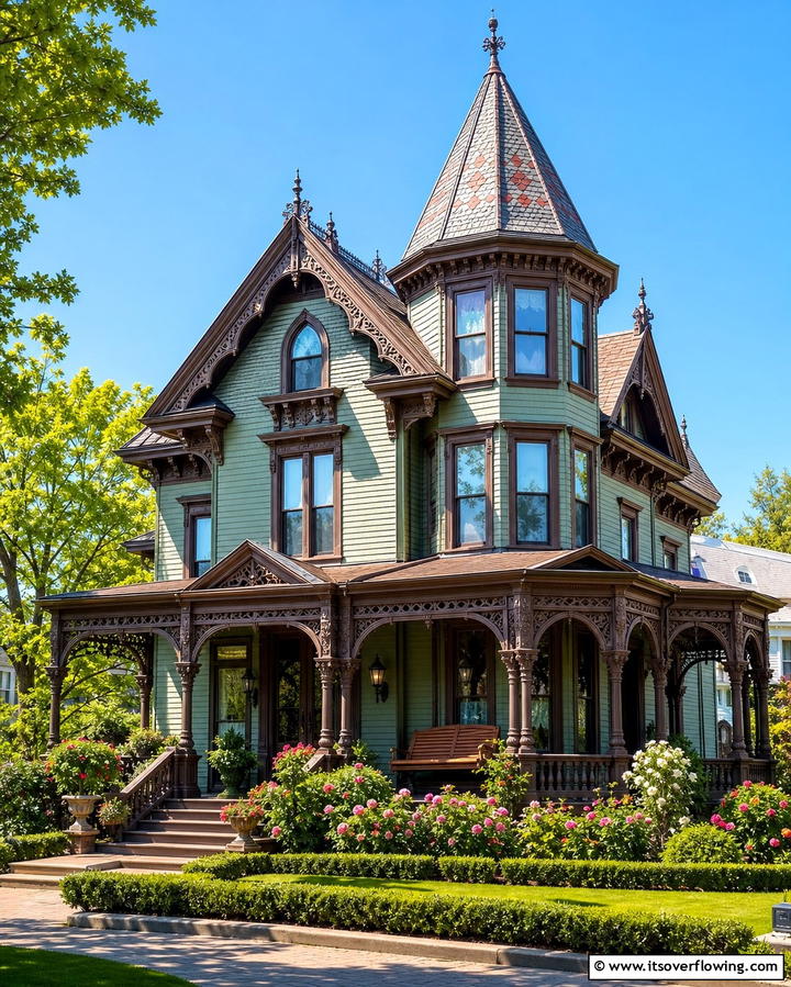 Victorian Elegance with Sage Green and Chestnut Brown - 25 Sage Green House With Brown Trim Ideas for Curb Appeal
