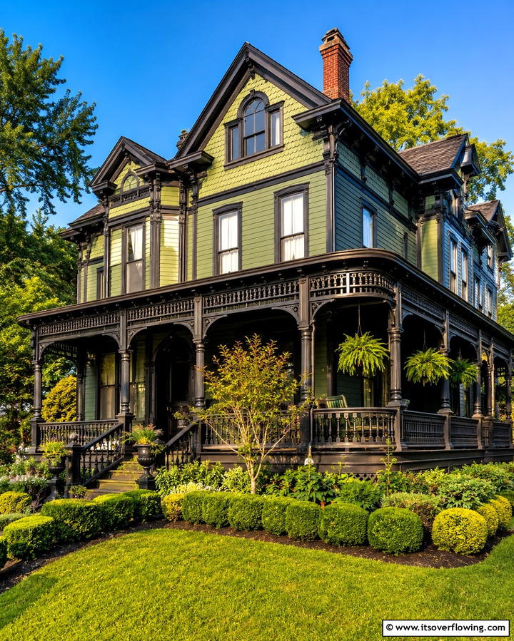 Victorian Elegance - 25 Green House Exterior With Black Trim Ideas