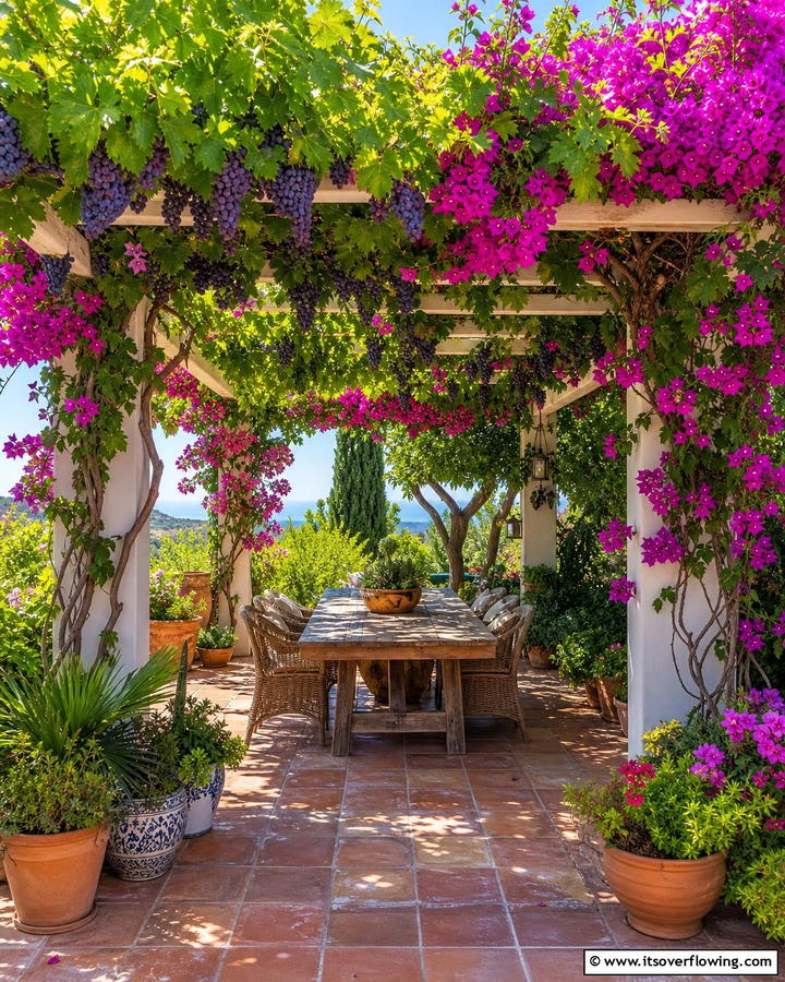 Vine Covered Pergola - 30 Greek Garden Ideas- Mediterranean-Inspired Landscaping
