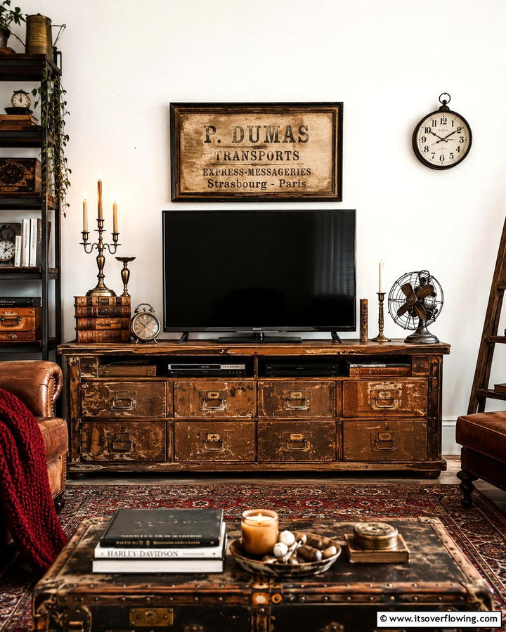 Vintage Accents - 25 TV Console Decor Ideas to Elevate Your Living Room