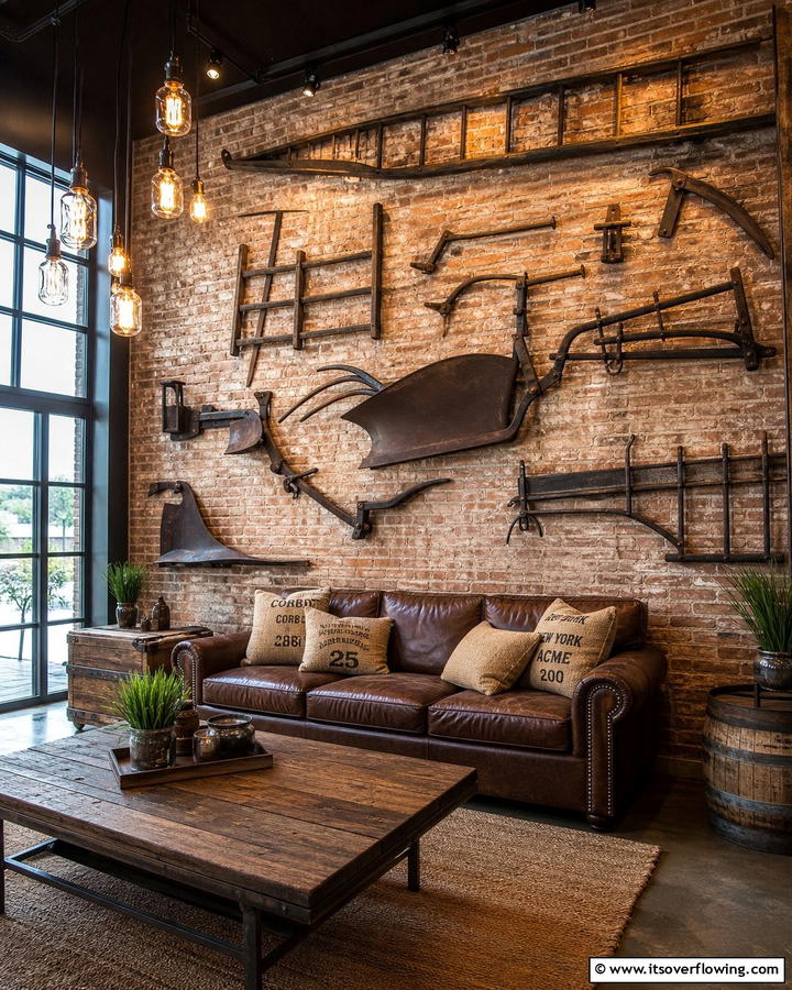 Vintage Agricultural Tool Display - 21 Farmhouse Wall Decor Ideas for Rustic Charm and Warmth