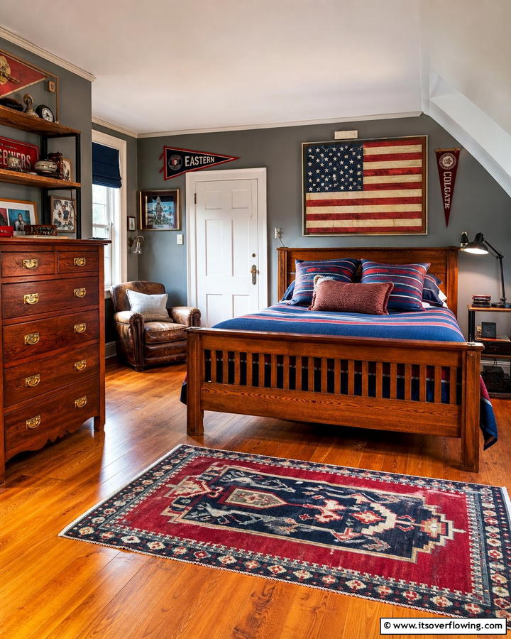 Vintage Americana Touch - 21 Mens Bedroom Ideas for a Masculine & Modern Aesthetic