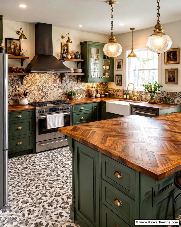 Vintage Appeal with Parquet Wood Countertops - 20 Wood Countertop Ideas for a Natural and Stylish Kitchen