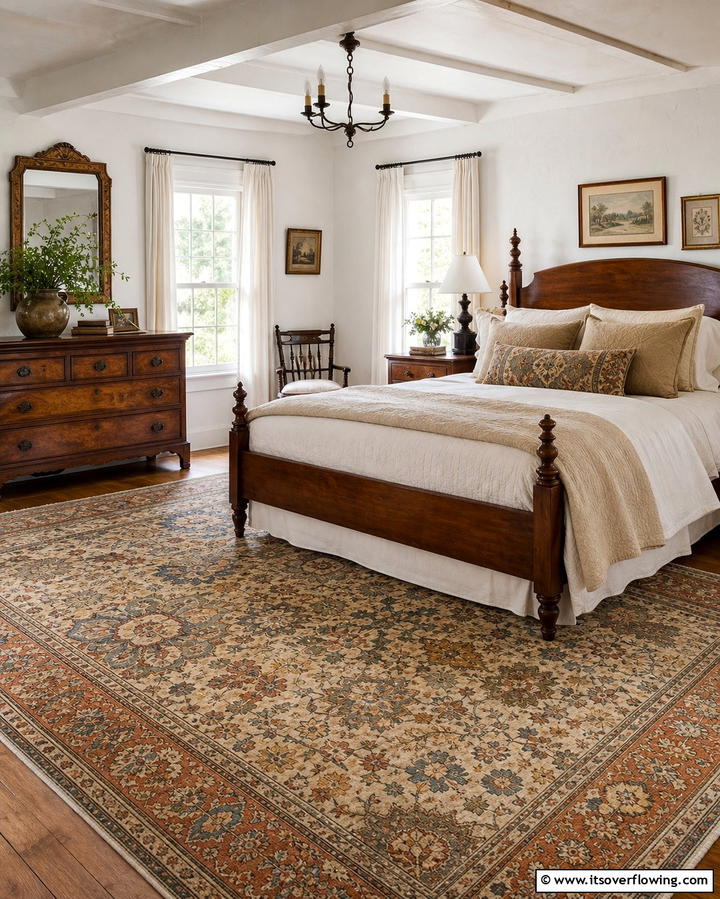 Vintage Area Rugs - 25 Country Bedroom Ideas- Cozy & Rustic Designs
