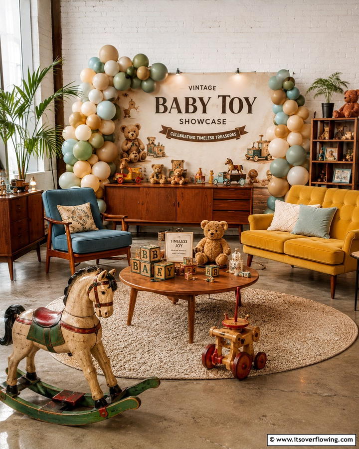Vintage Baby Toy Showcase - 30 Baby Shower Centerpiece Ideas for Adorable Themes