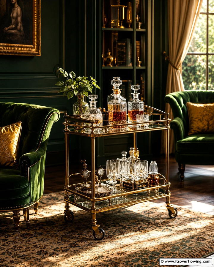 Vintage Bar Cart - 30 Sophisticated Cigar Room Designs for Luxurious Relaxation