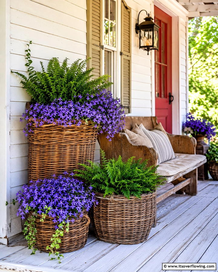 Vintage Baskets - 30 Small Front Porch Ideas to Boost Curb Appeal