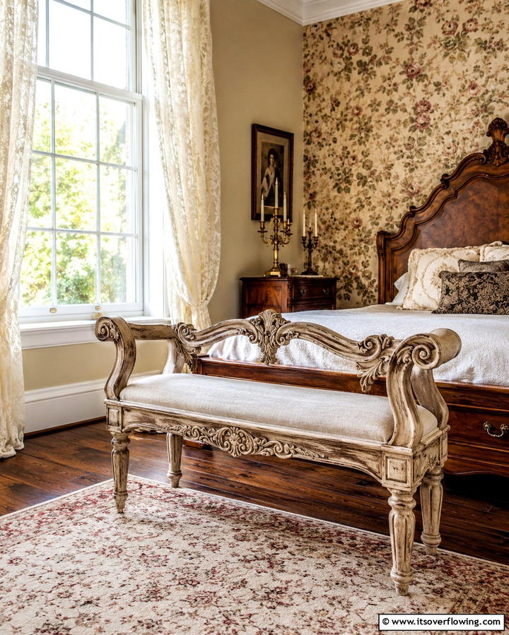 Vintage Bench with Ornate Details for Timeless Charm - 25 Stunning Bedroom Bench Ideas for a Cozy Retreat