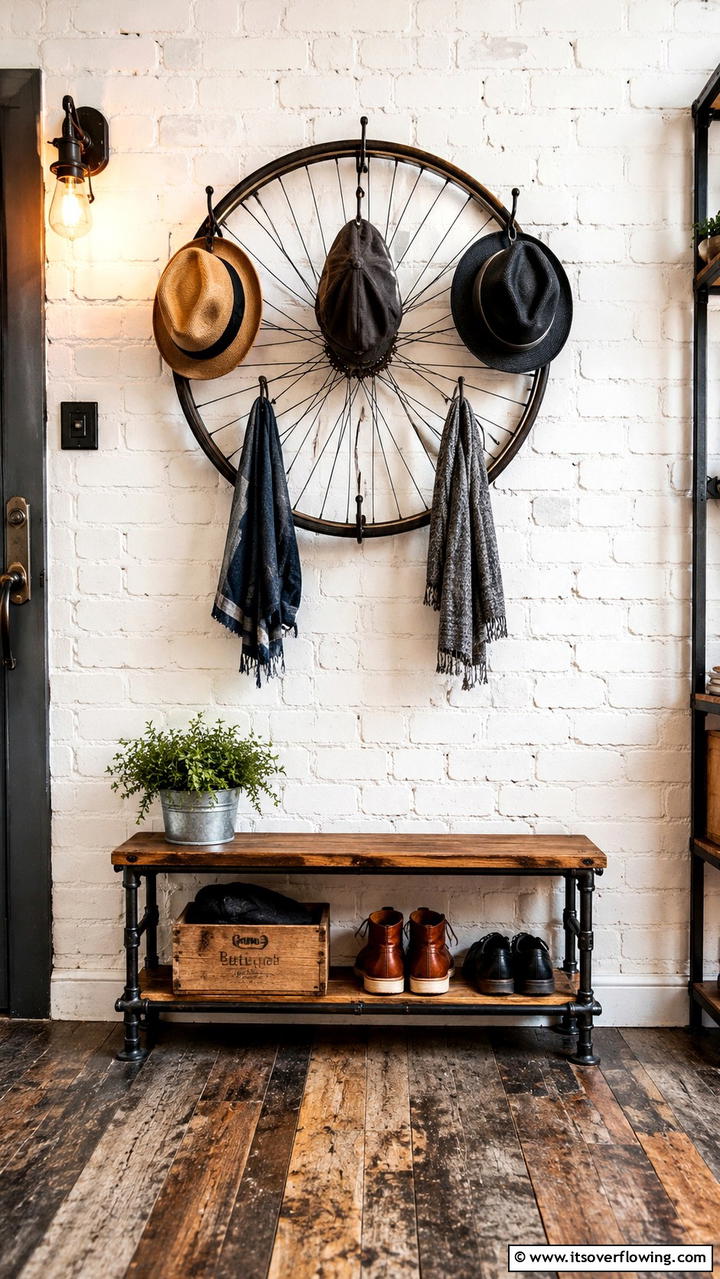 Vintage Bicycle Wheel Hat Rack - 30 Creative Hat Rack Ideas for Organized Entryways